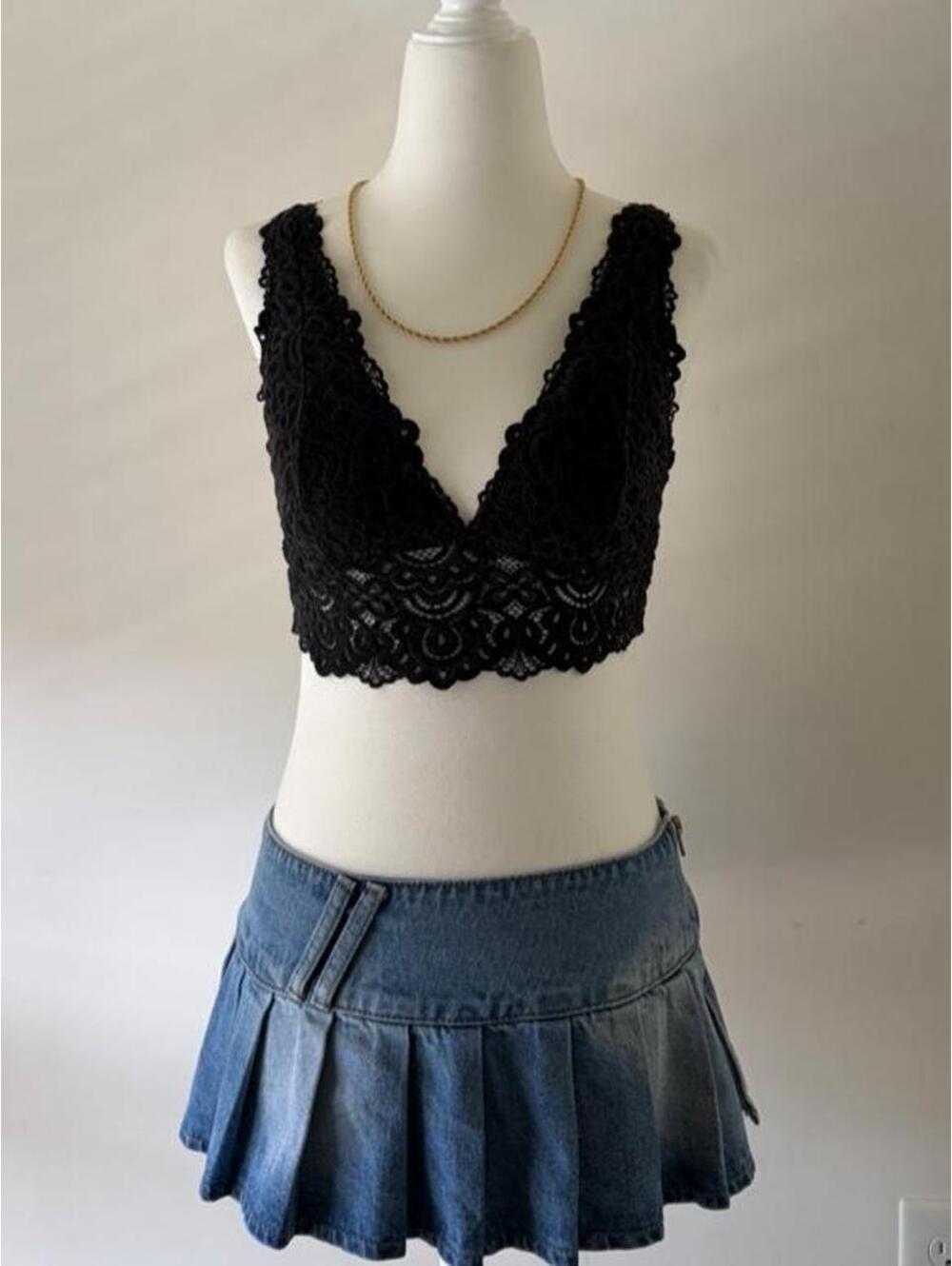 Y2K Black Lace Bralette Top • Coquette Fairy Grunge Crochet Lace Crop Tank